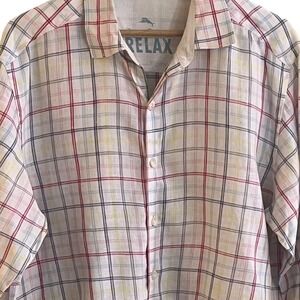 Tommy Bahama Linen Shirt Rainbow Stripes Long Sleeve Button Down Size Large Read